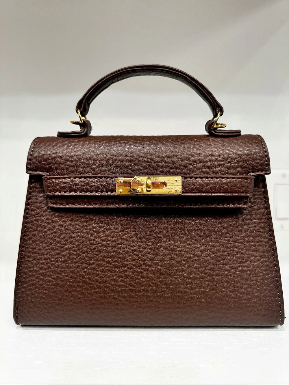 Brown Satchel with Gold-Tone Hardware & Removable Cross-Body Strap